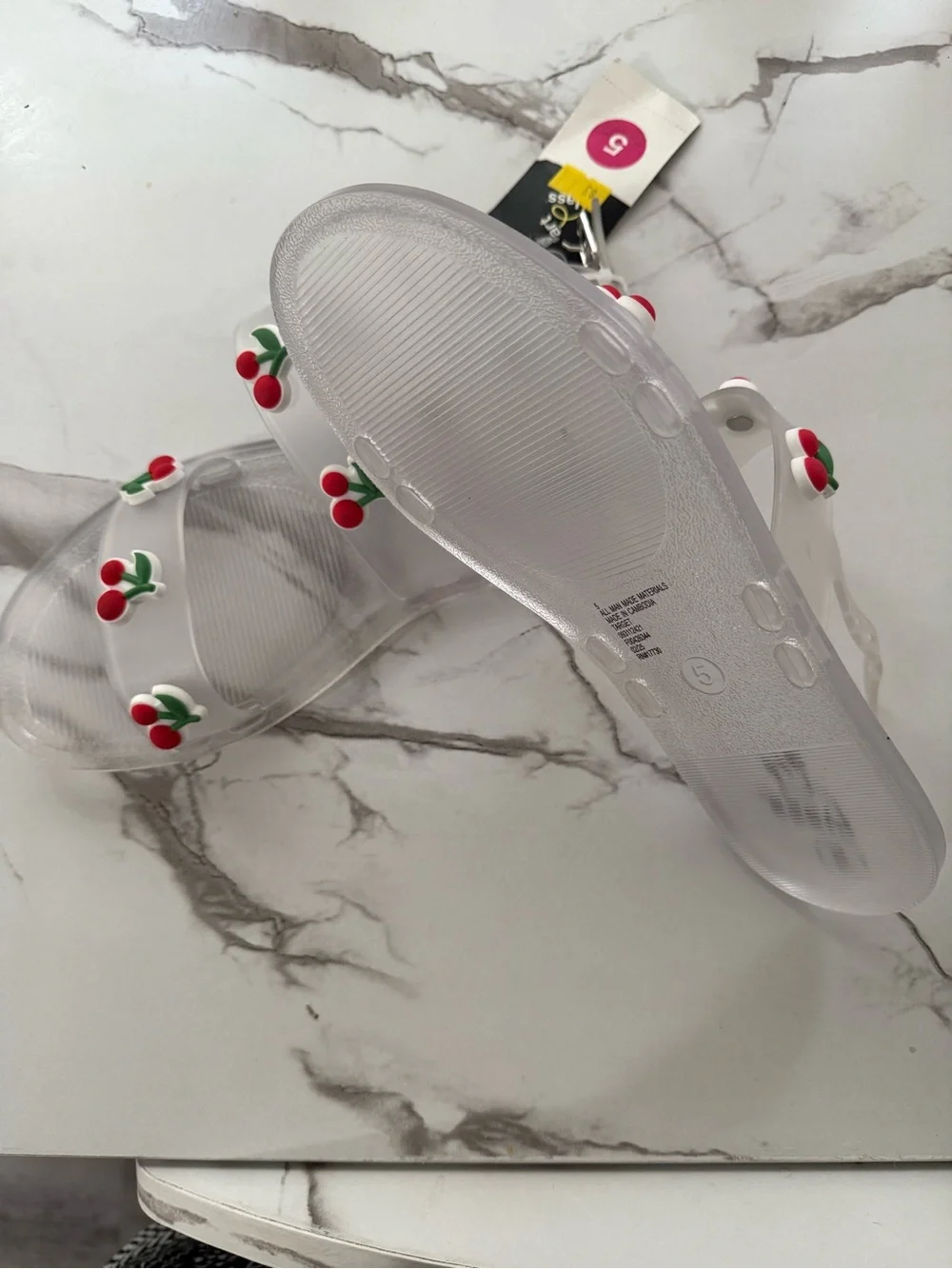art class Clear Jelly Sandals with Red Cherry Accents